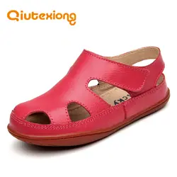 QIUTEXIONG дети сандалии для детей обувь из натуральной кожи сандалии для девочек мальчиков обувь корова Разделение дышащий закрытые с вырезами