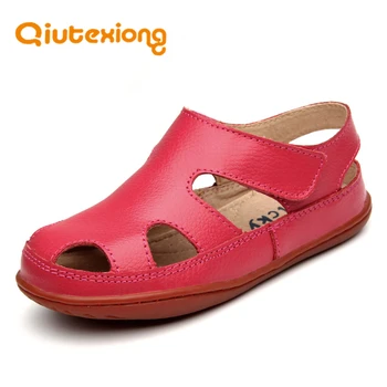 

QIUTEXIONG Kids Sandals For Children Shoes Genuine Leather Girls Sandals Boys Shoes Cow Split Breathable Closed-toe Cut-outs