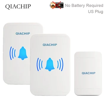 

QIACHI Self Powered Waterproof Wireless Doorbell Night Light Sensor No Battery US Plug Smart Door Bell 1 Button 2 Receiver