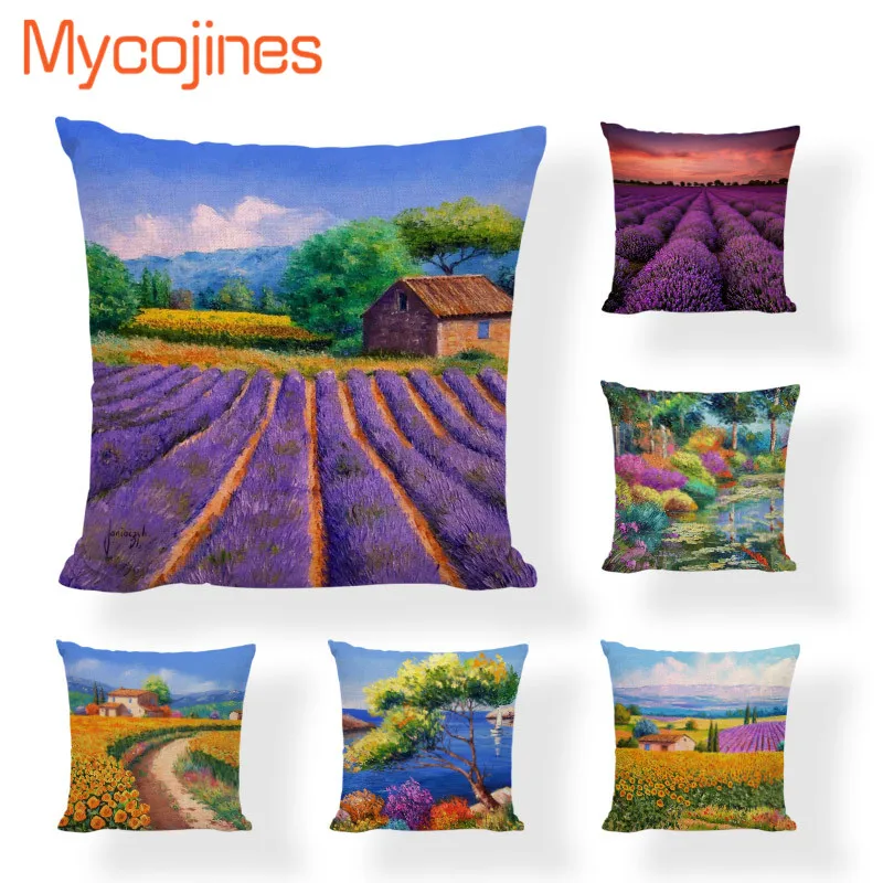 

Flowers Lavander Farmhouse Sunflower Vineyard Vines Toss Pillow Decorative For Sofa Square Linen Summer CushionCover Pillowcase
