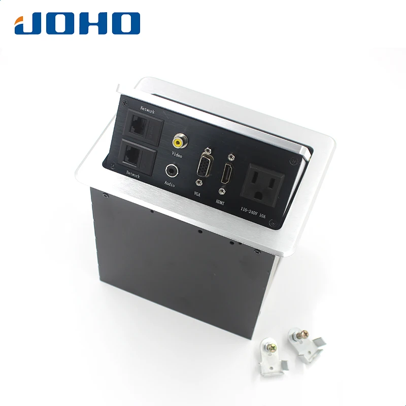 JOHO 15A настольная розетка всплывающая розетка US Socket, 2 Datas, VGA, HDMI, аудио-L и аудио-R вставляет настольную розетку питания