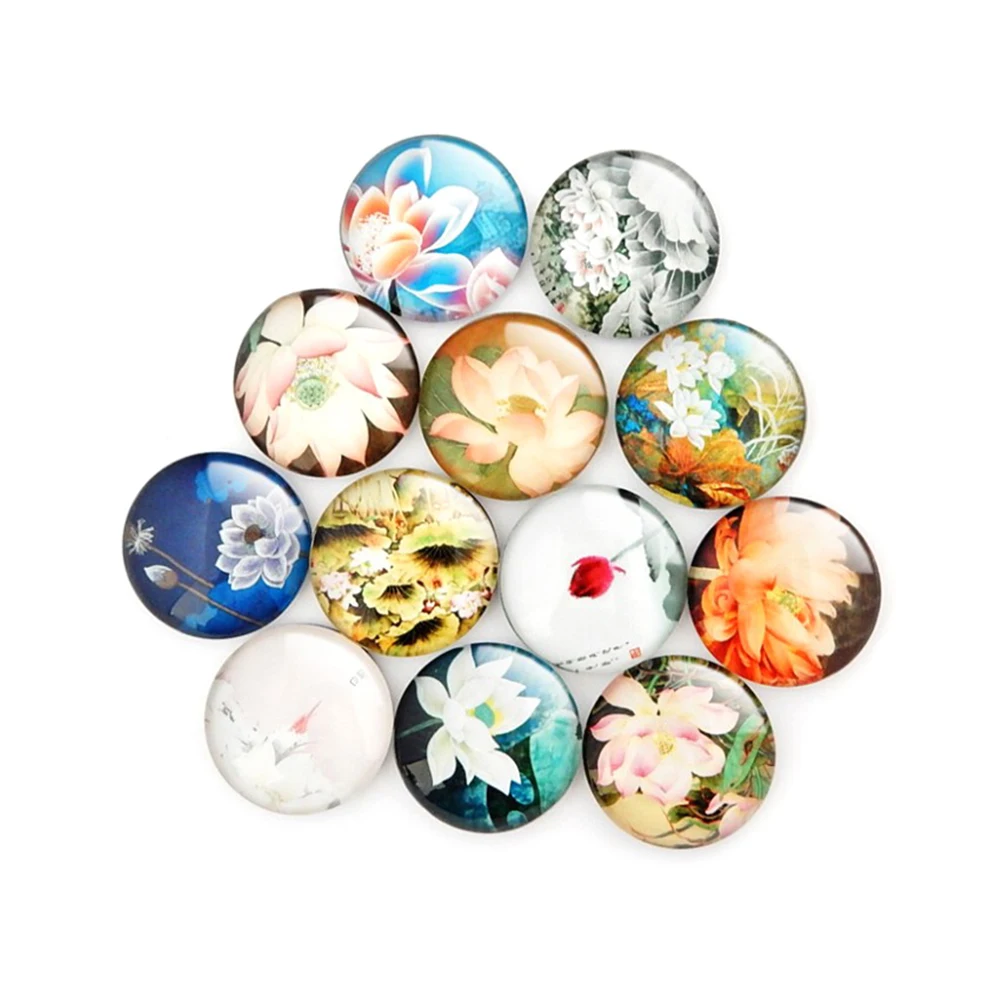 

20Pcs Refrigerator Magnets Summer Lotus Glass Round Whiteboard Magnets Fridge Magnets Fridge Stickers for Home Walls