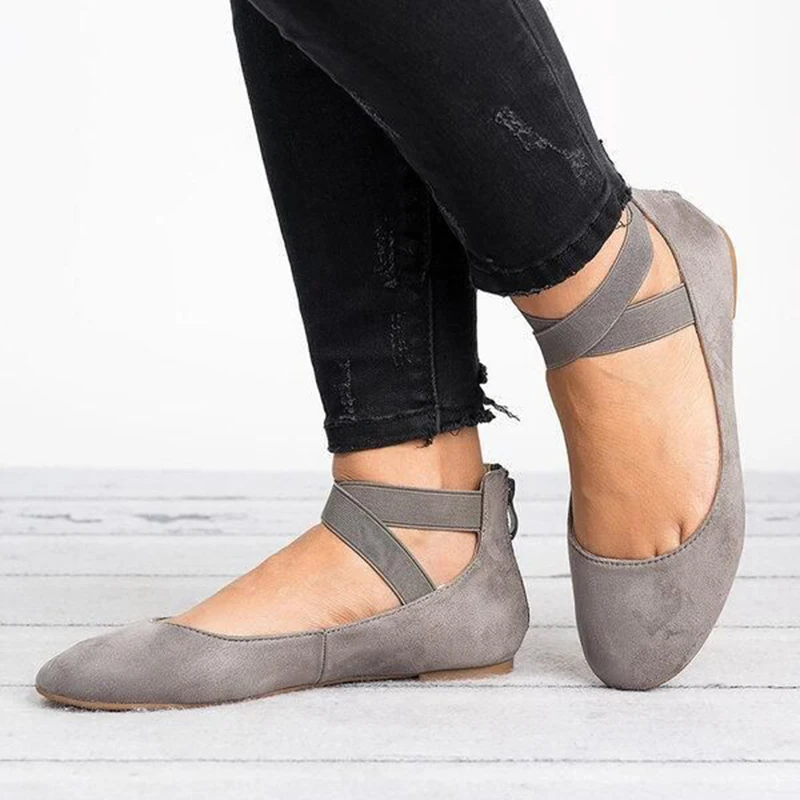 Модная женская обувь с круглым носком женская обувь с ремешками на лодыжках - Цвет: gray