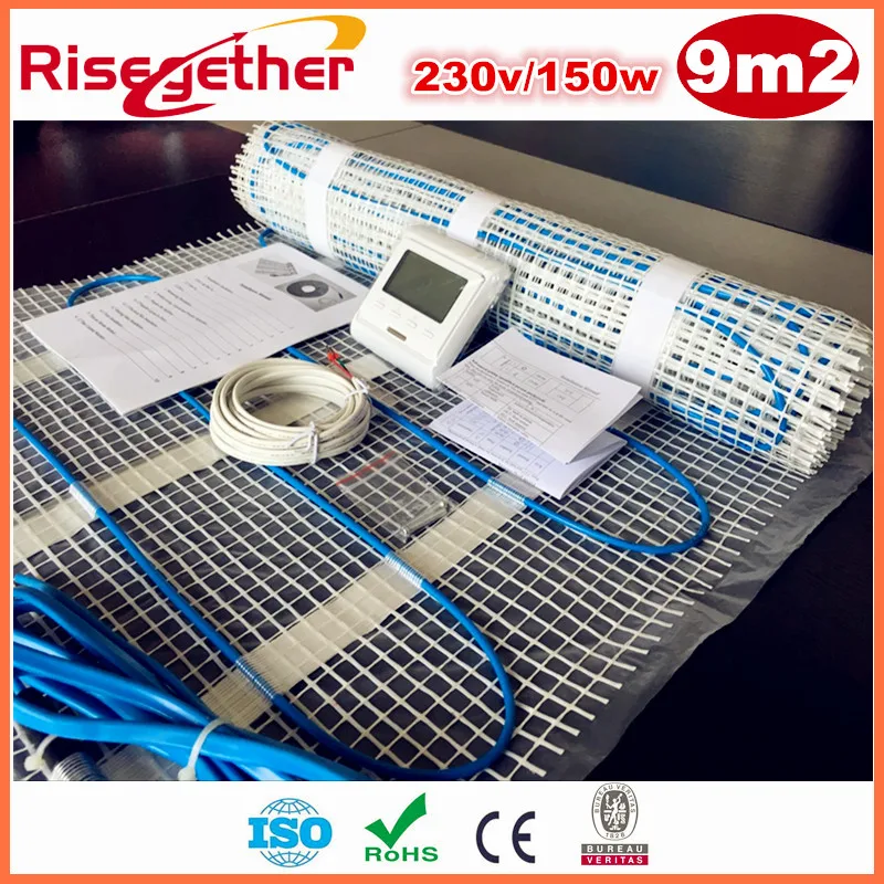 Sale 9m2 230V Self adhesive Double Core Underfloor Heating Cable Mats 150w/m2 Heating Mat Kits