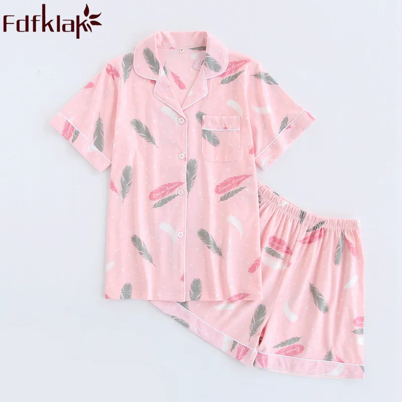 Fdfklak 2018 летние шорты рукавами хлопковые пижамы для Для женщин Pyjama роковой дамы Пижама розовый/синий Домашняя одежда Q977