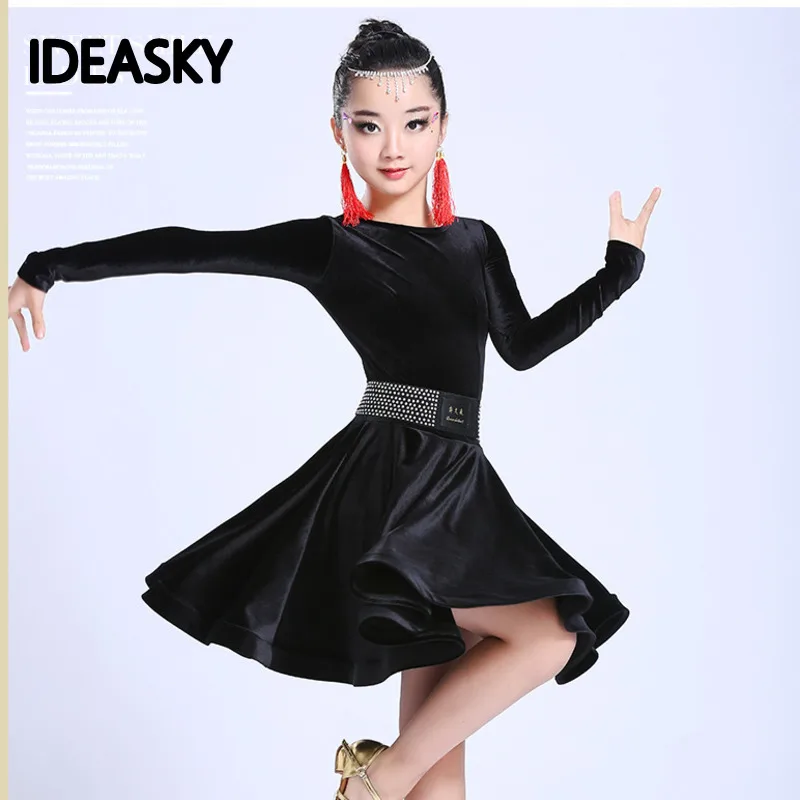 

velvet modern latin dance dress for girls competition children ballroom samba kids long sleeves salsa practice wear dancewear
