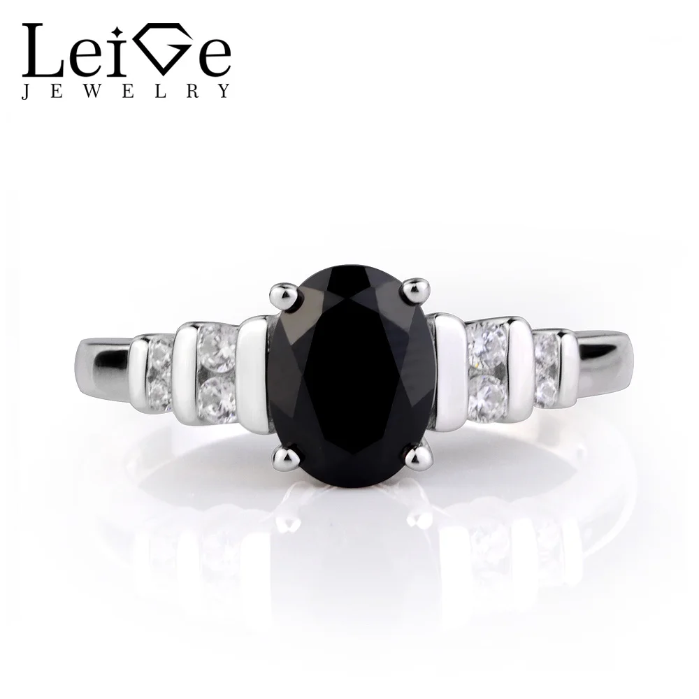 Leige Jewelry Black Spinel Ring Sterling Silver 925 Black Gemstone