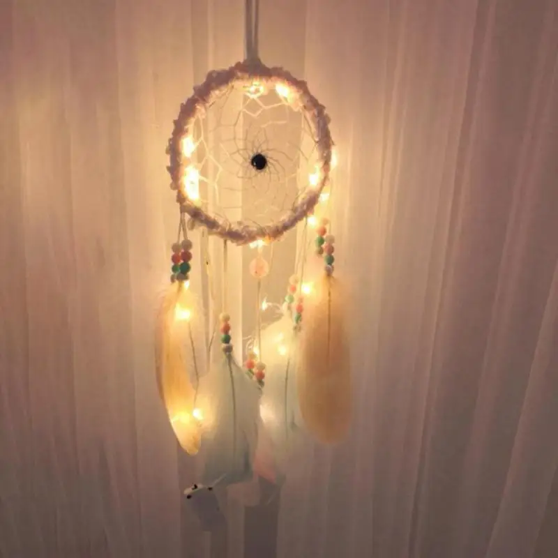 

Romantic Novelty Feathers Beads LED Dream Catcher Hanging Dreamcatcher Net Pendant Craft Gifts Dream Catcher