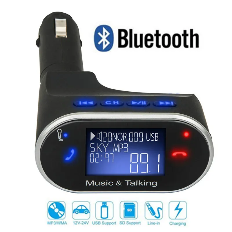 Remote Control Handsfree Car Kit Wireless Bluetooth FM Transmitter Modulator Car Charger AUX MP3 Player Support SD/TF Card