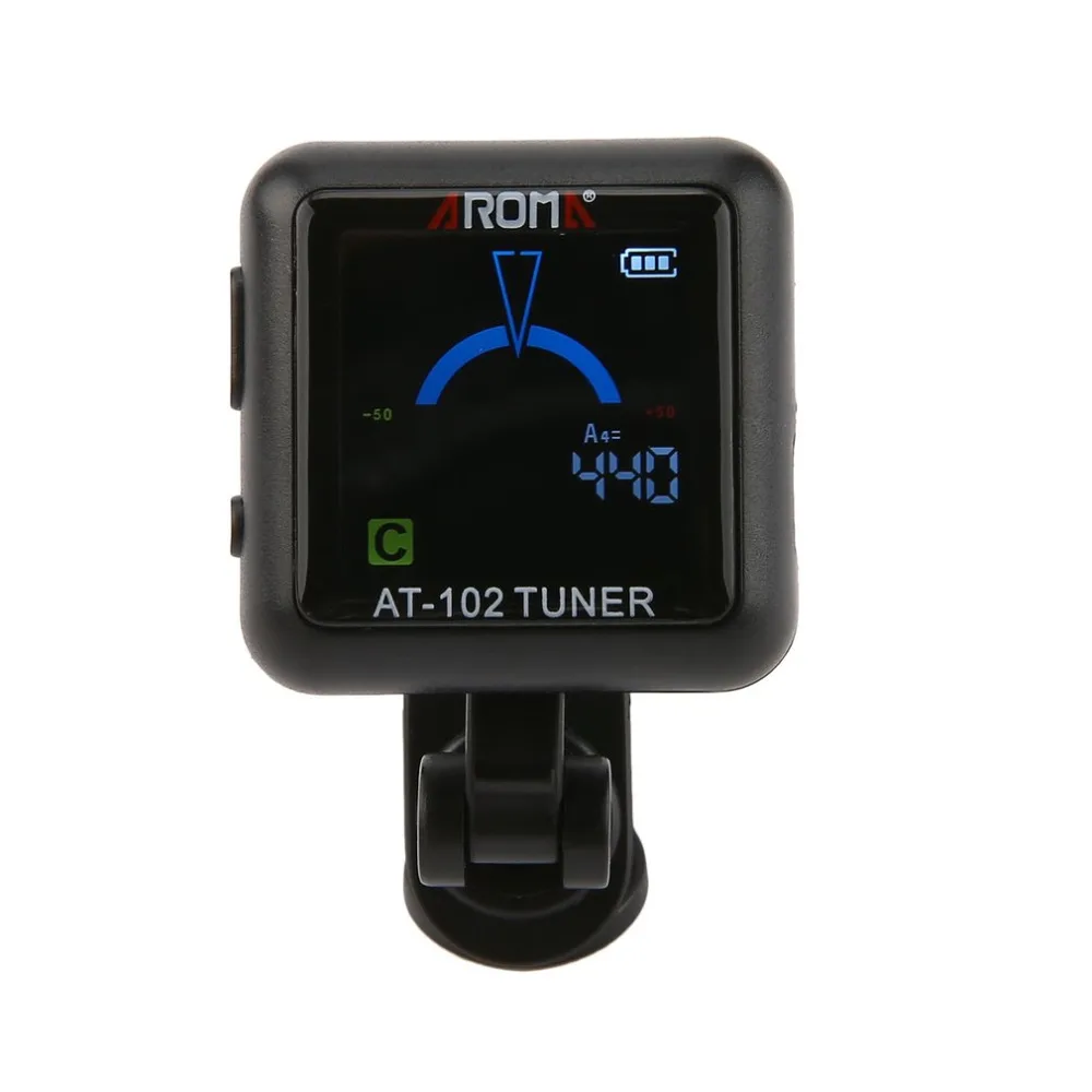 

AROMA AT-102 Rechargeable Electronic Tuner Rotatable Clip-on Guitar Tuner with Colored Screen Display for Chromatic Guitar