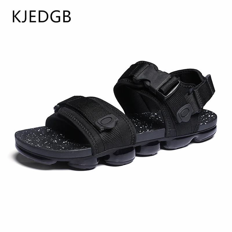 KJEDGB/Новинка года; Дизайнерские мужские сандалии на воздушной подушке; летние мужские сандалии-гладиаторы двойного назначения; сандалии и шлепанцы; пляжная Мужская обувь для отдыха - Цвет: Черный