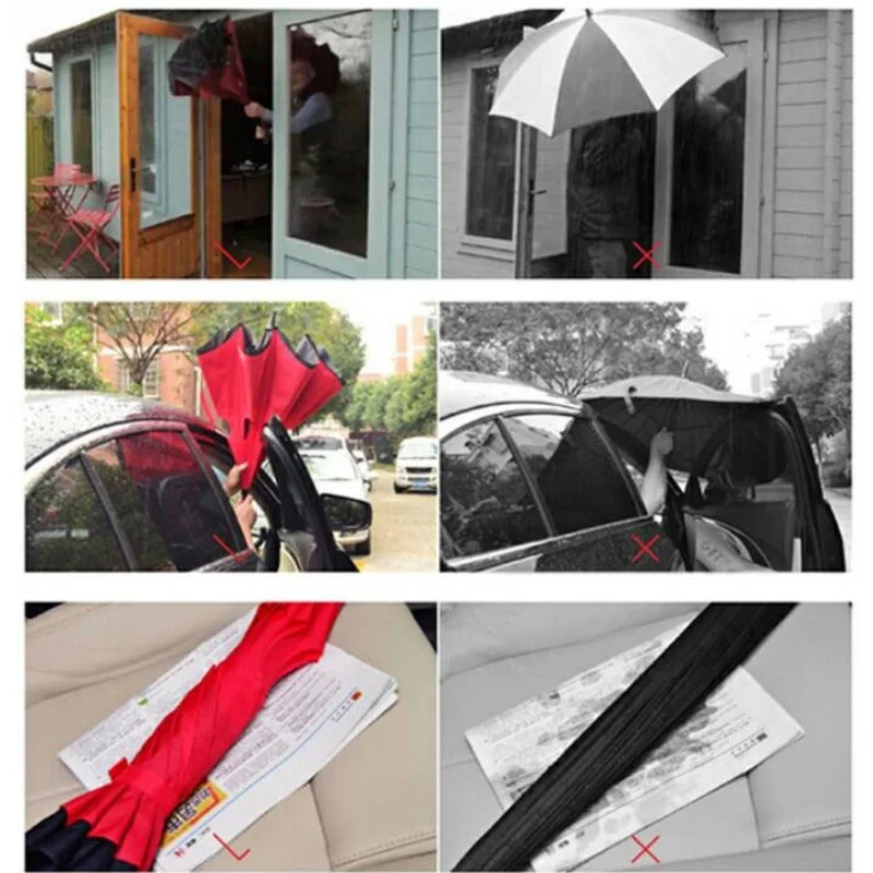 С ручкой ветронепроницаемый двухсторонний складной зонт для мужчин и женщин от солнца, дождя, автомобиля, перевернутые зонтики, двойной слой, анти-УФ, самоподставка Parapluie