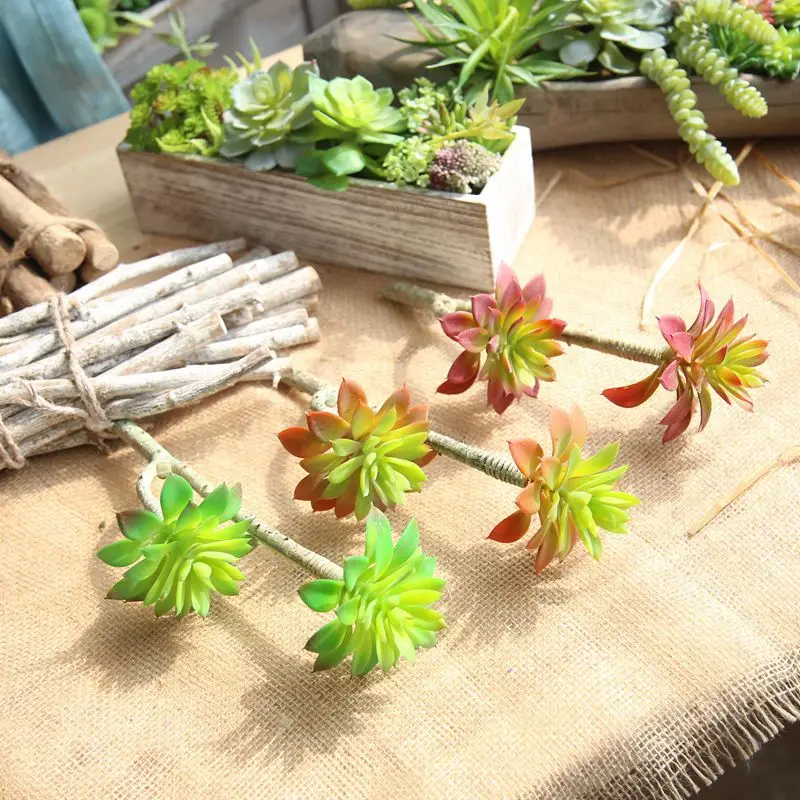 

1pcs Succulents 2 forks Lotus Artificial Flower Home Decoration Flower Wall Plant Fake Flowers
