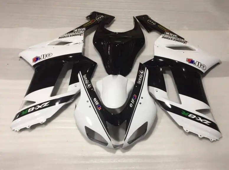 

3Gifts New Abs Motorcycle Fairings Kit Fit for kawasaki Ninja ZX6R 636 2007 2008 07 08 6R ZX-6R Bodywork black white elf