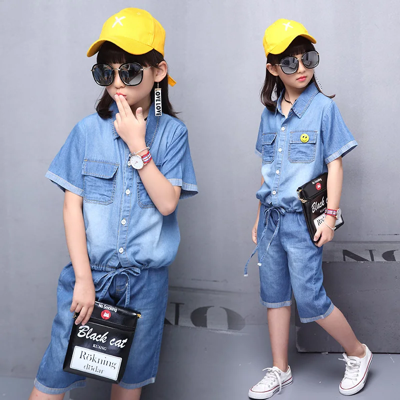 

Summer Children Kids Clothes Sets 2019 Kids Denim Shirt + Jeans 2pcs Set Girls Tracksuit Outfits for Toddler Girls DX03070