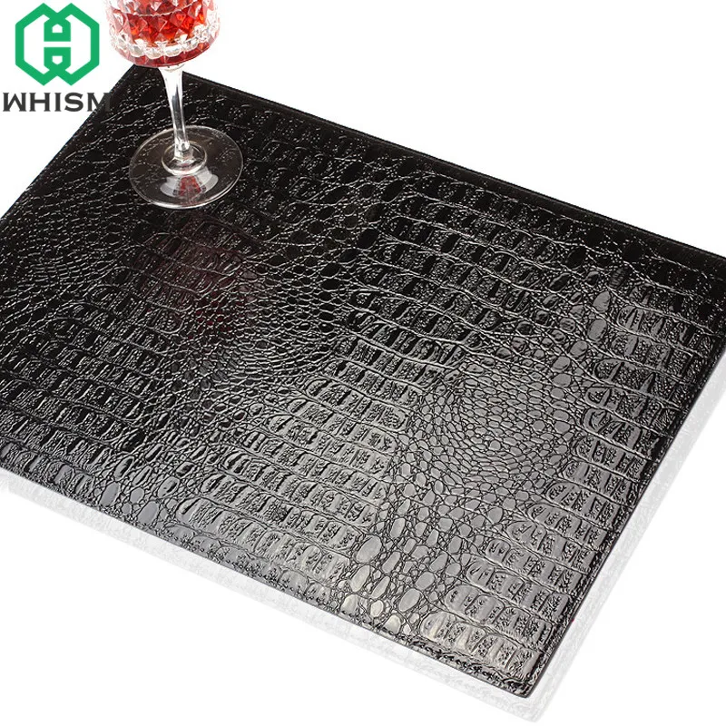 WHISM 45x30cm Crocodile Kitchen Table Mat PU Leather Place Mat Drink Coaster Insulation Pad Table Mats for Dining Table Placemat