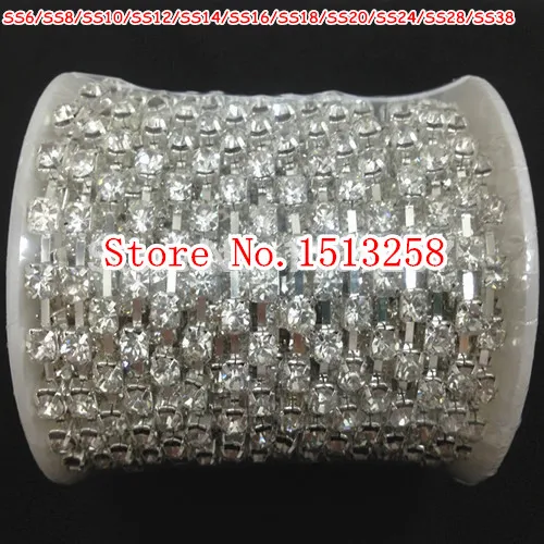 

10yards SS6/SS8/SS10/SS12/SS14/SS16/SS18/SS20/SS24/SS28/SS38 888 Crystal Rhinestone Chain Silver free shipping