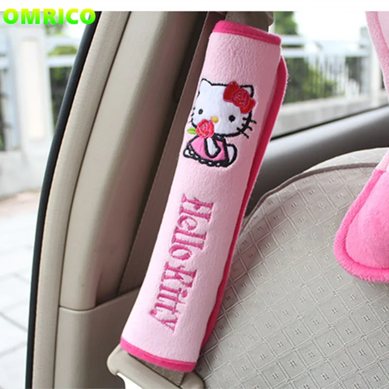 2Pcs Cute Hello Kitty Cartoon Stitch Car Safety Belt Cover Seat Harness