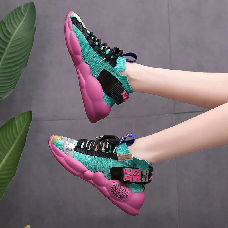 

2019 Summer Light Breathable Casual Shoes Women Fashion Socks Sneakers New Low-cut Female Shoes Wild Thick-soled Platform Shoes