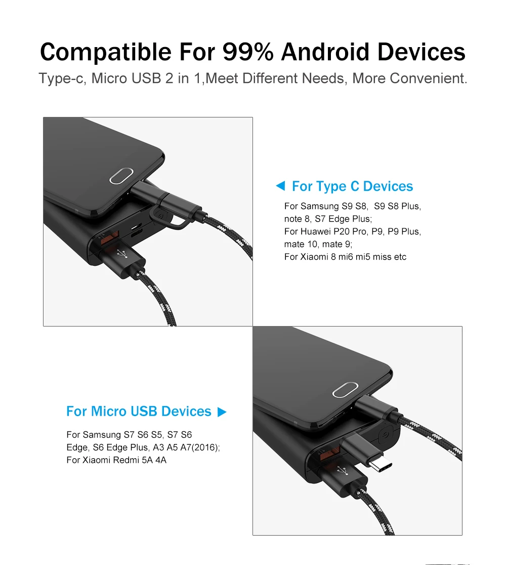 1 м usb type C Micro USB 2 в 1 кабель для быстрой зарядки для Xiaomi huawei samsung S9 Nokia sony Oukitel кабели для зарядки мобильных телефонов