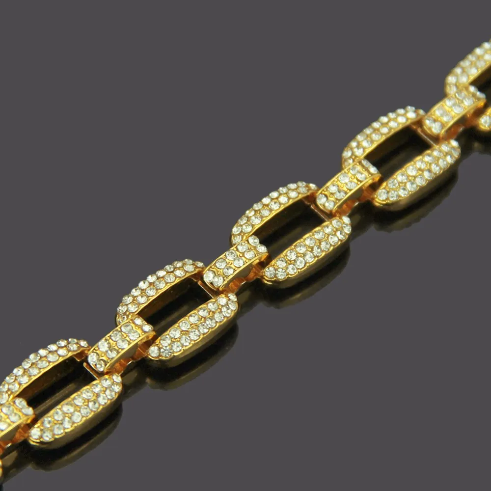 Кубинская Золотая цепь/серебряный мужской браслет в стиле хип-хоп из горного хрусталя, Прямая поставка