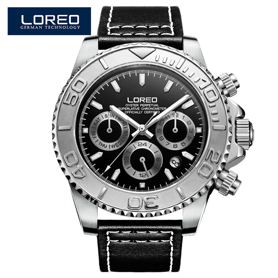 LOREO Classic Black Dial Luminous Seagull Movement Mechanical Watch Genuine Leather Automatic Mens Watches Top Brand luxury