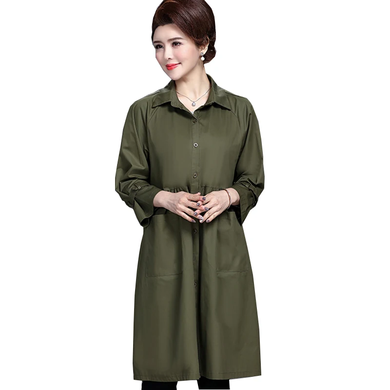 New fashion Autumn Winter Overcoat Women Long Army green Outwear Brief Loose Solid Turn-Down Collar Trench Femme