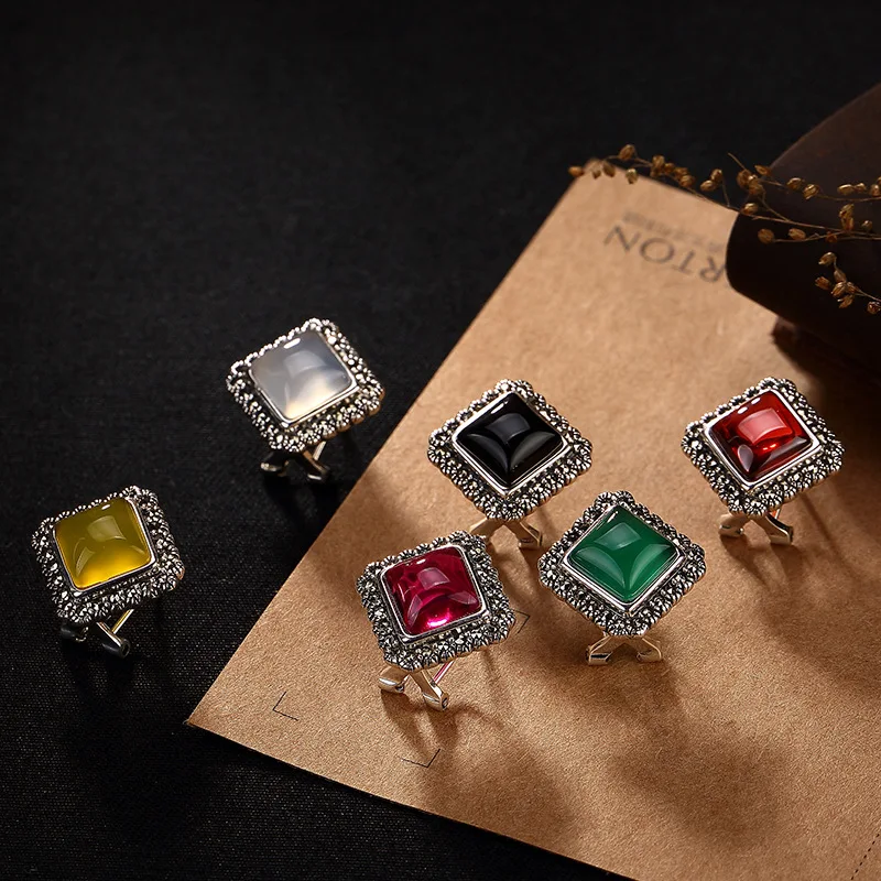 Silver S925 Pure Retro Mosque St2018 Mosaic Jade Agate Pomegranate Red Square High-end Lady Eardrop. | Украшения и аксессуары