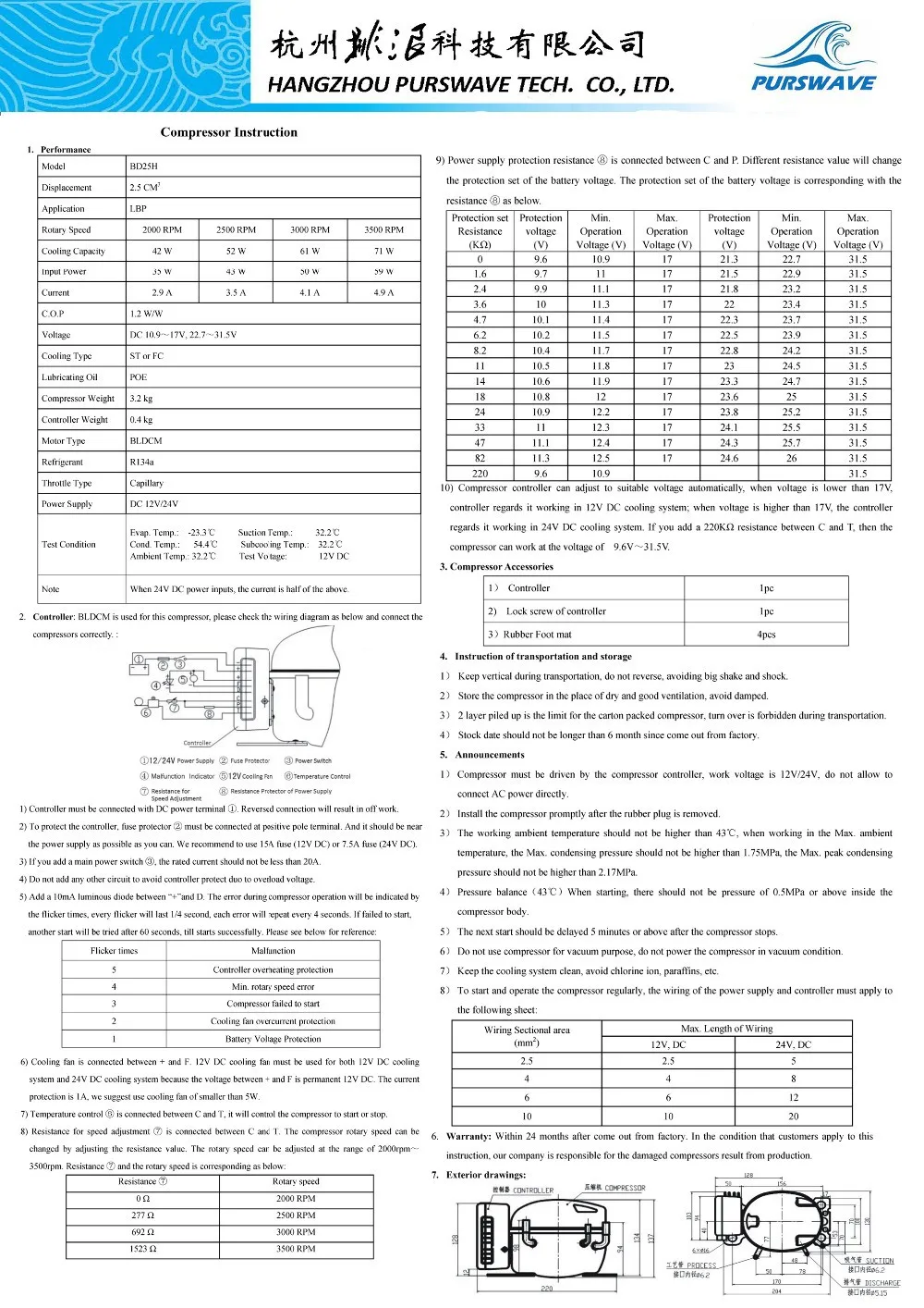 Контроллер компрессора драйвер Электронная Печатная плата для PURSWAVE 12V24V48V DC компрессор BD25H BD35H BD45H