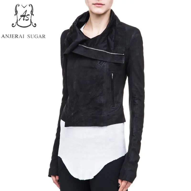 Veste Moto Mouton Peau Automne Véritable Nouveau Femmes Cuir Conception Court 2017 Printemps En Zipper Femme De Noir Vêtements xF8aYpa