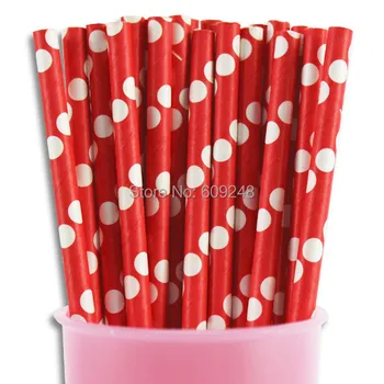

100pcs Mixed Colors Disposable Biodegradable Christmas Party Decorations White Polka Dot Red Paper Straws
