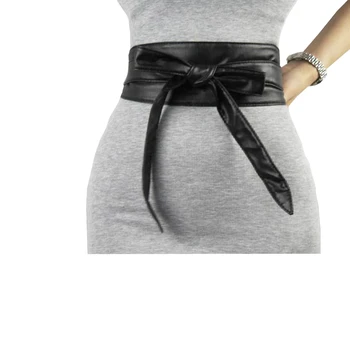 

PU Belt female waist cover wide wild double circle bow with dress coat coat sweater shirt black 201808