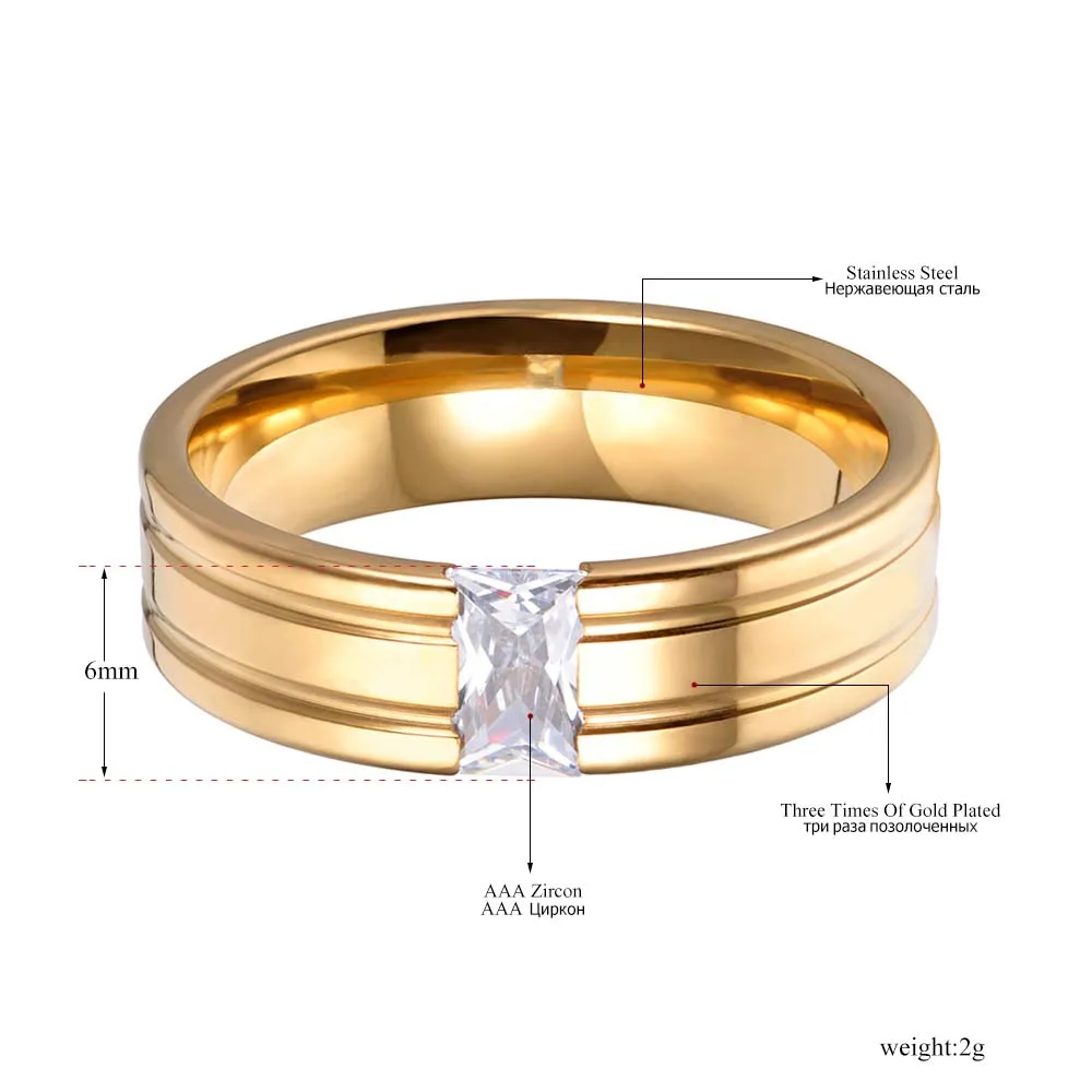 AENINE канальная застежка один CZ Кристалл Кольца Золото Цвет 316L нержавеющая сталь обручальное кольцо ювелирные изделия подарок R171490050G