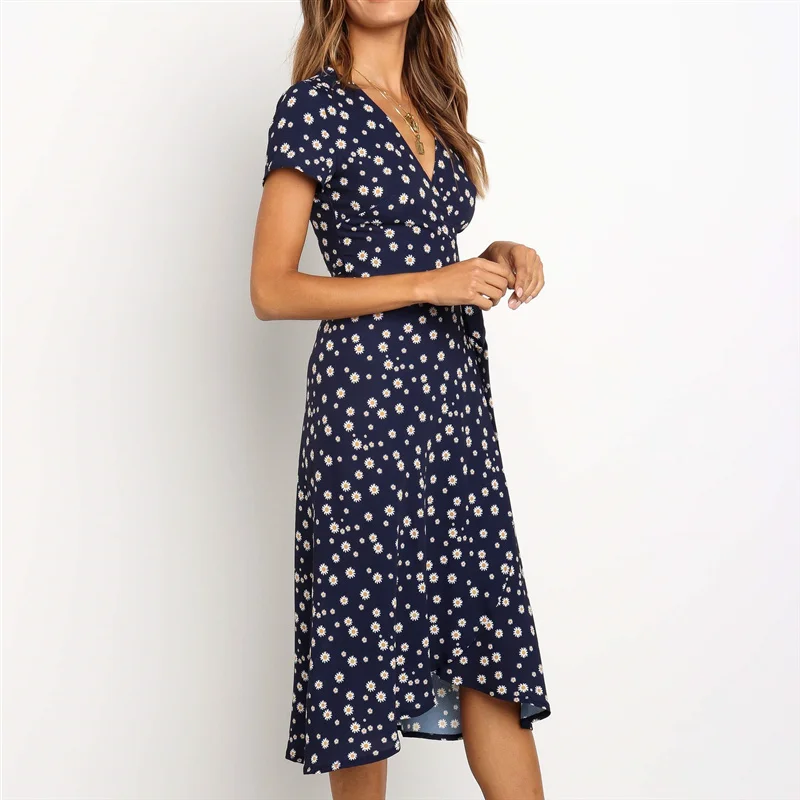 Aachoae Summer Long Dress 2020 Print Boho Wrap Beach Dress Sexy Side Split Elegant Bodycon Long Party Dress Sundress Vestidos