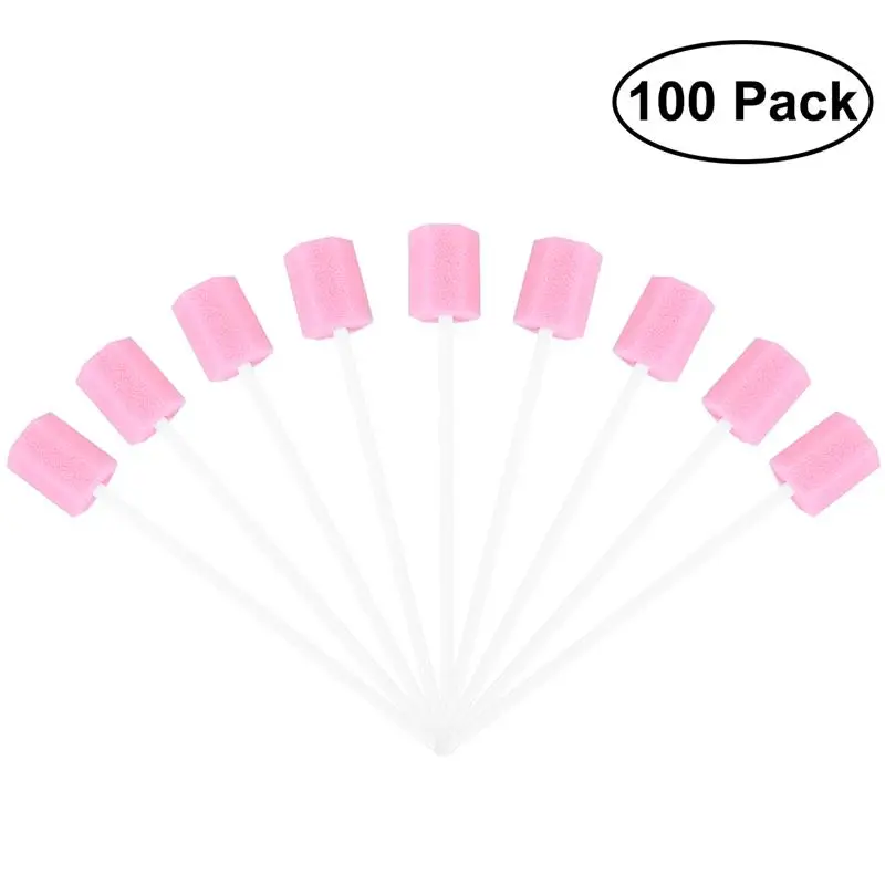 

100pcs Disposable Oral Care Sponge Swab Tooth Cleaning Mouth Swabs (Pink)