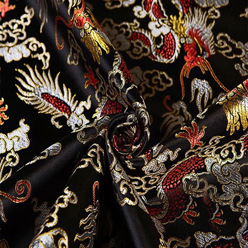 HLQON imported black dragon style brocade fashion fabric used for ...