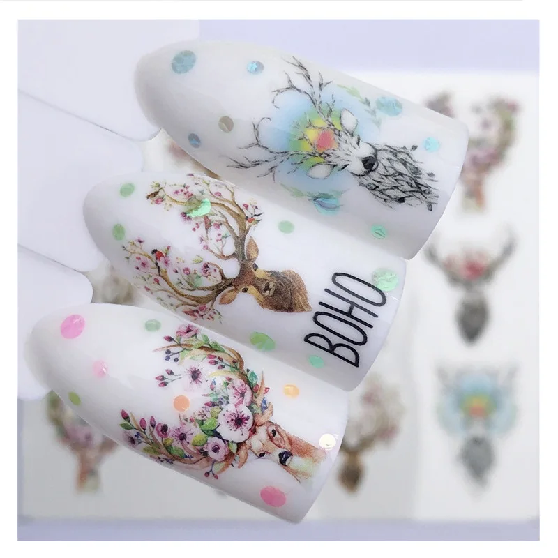 

1 Sheets Nail Stickers On Nails Water Transfer Nail Slider Decals Animal Flamingo Deer Butterfly Nail Foils Design Decorations