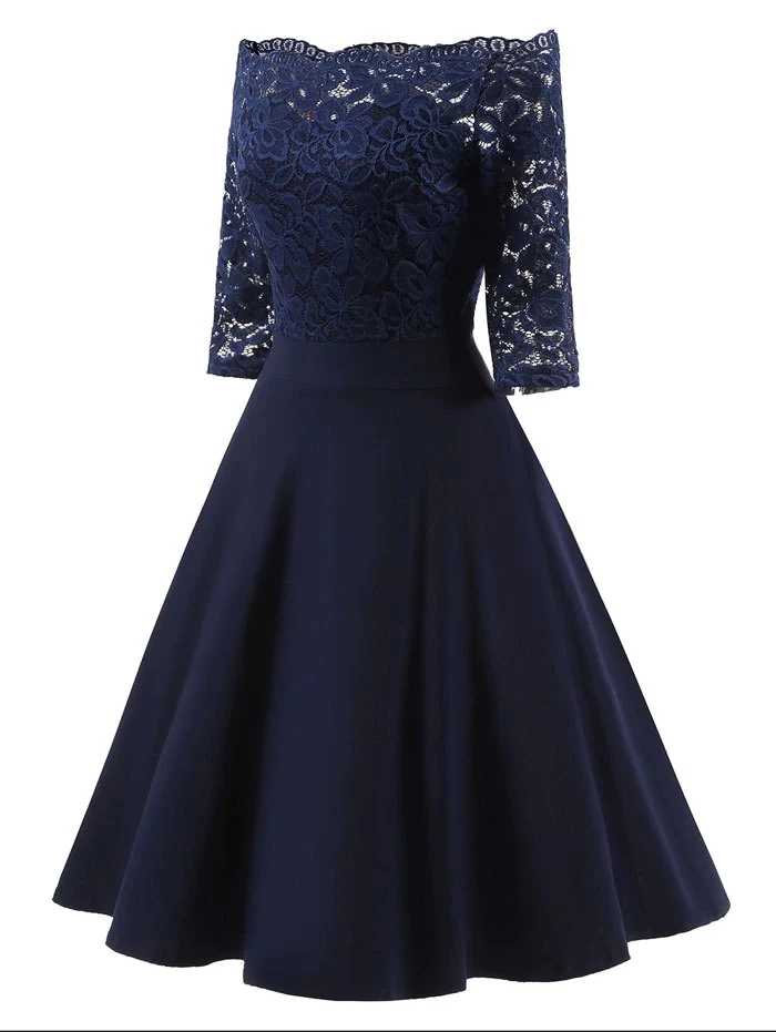 Элегантное сексуальное платье для женщин, винтажное кружевное платье с длинным рукавом, цвет красного вина, черный, синий, женское платье, Повседневные Вечерние платья для женщин