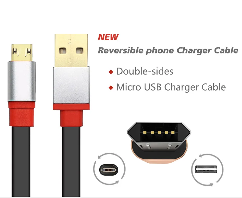 New Reversible Micro USB Cable Double Sided USB to Micro USB 2.1A Sync
