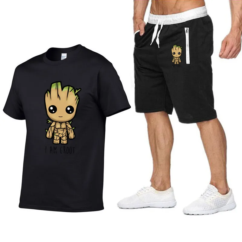 

I AM GROOT Marvel 2019 new fashion mens t-shirt Avengers summer short-sleeved + shorts suit men and women shirt printing tshirt
