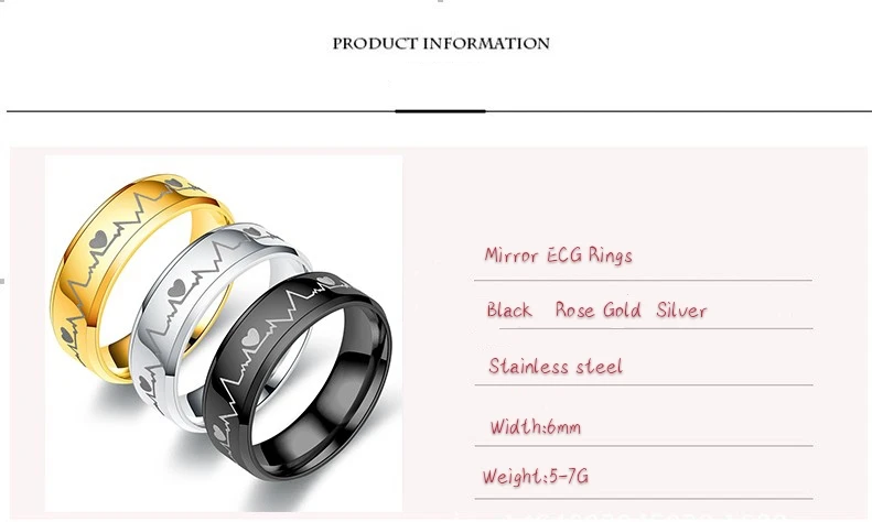 

Stainless steel and ECG Couple rings Personalized Jewelry