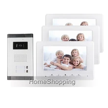 ENVÍO LIBRE A Estrenar 7 “de Vídeo en Color Teléfono de La Puerta Sistema de Intercomunicación 3 Monitores + 1 HD Timbre Cámara para 2 Apartamento Familiar Al Por Mayor
