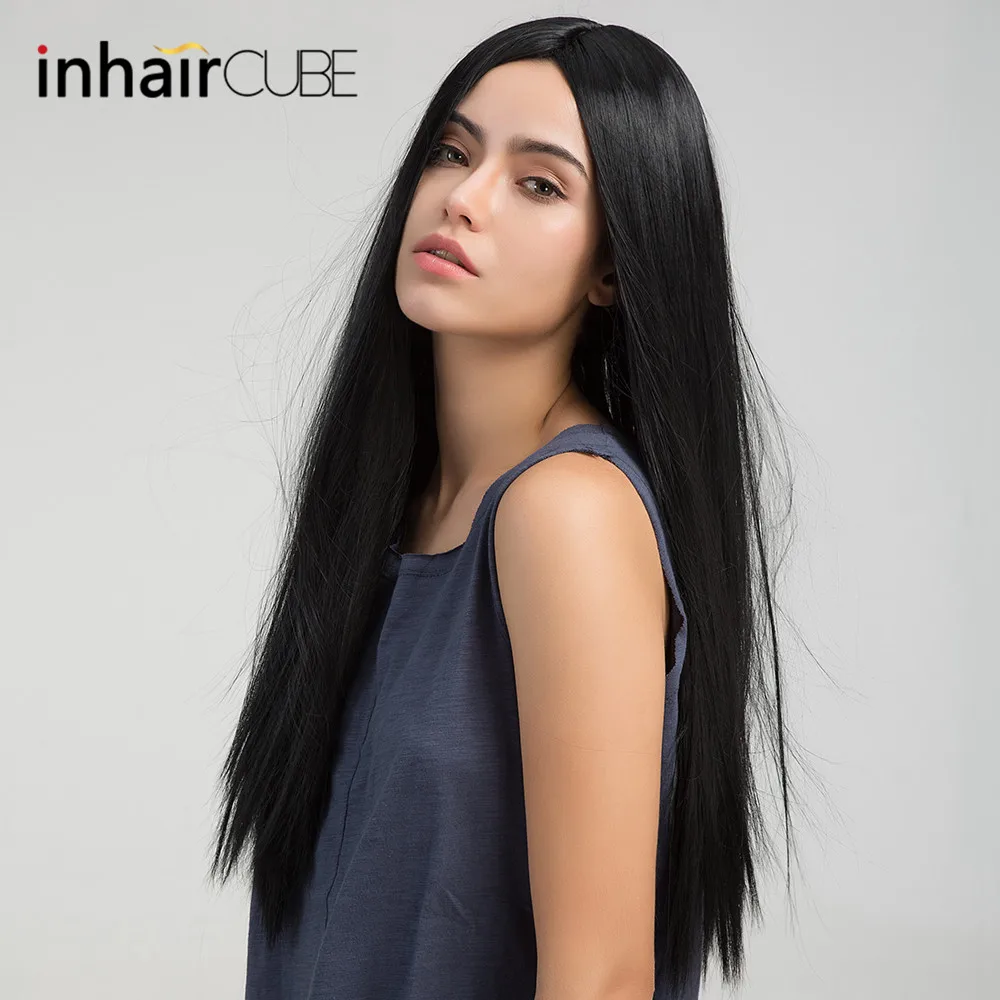 Inhaircube парик натуральный черный настоящий толстый Синтетический Длинные прямые
