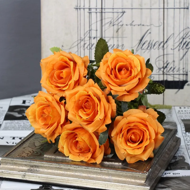 6 головок белые розы искусственные цветы из шелка высокого качества для свадебного украшения зимние поддельные большие цветы красный для домашнего декора осень - Цвет: E