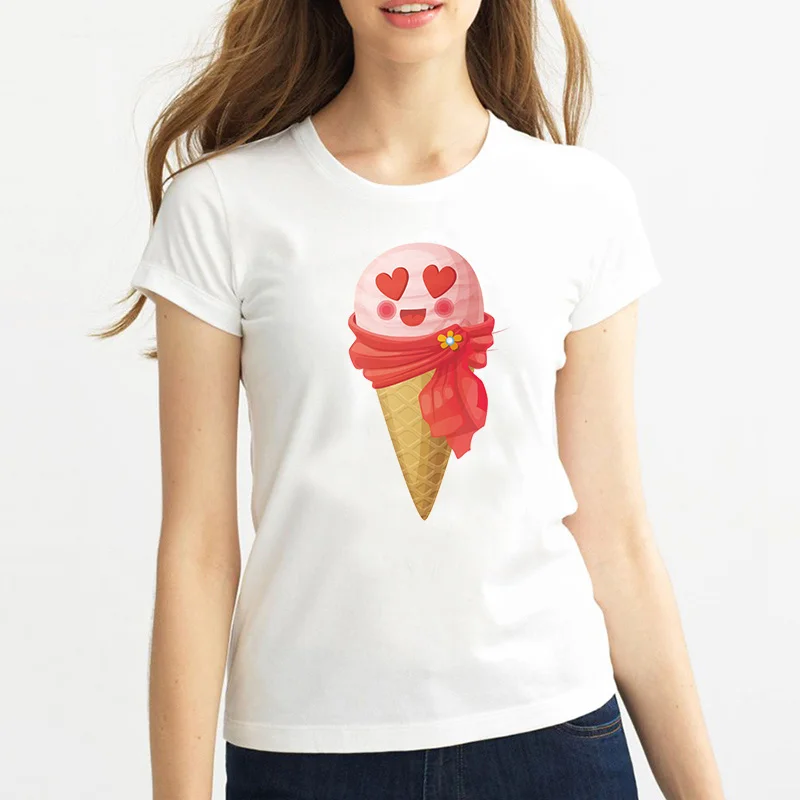 2017 Summer T Shirts Women Ice Cream and Letters Print T shirts O Neck