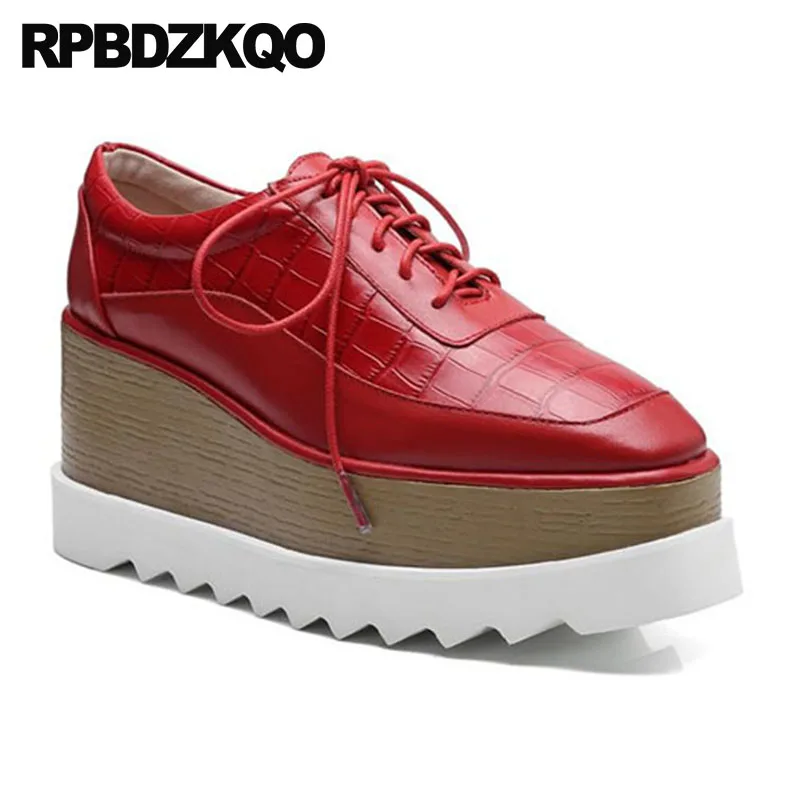 wedge red oxford square toe pumps creepers handmade high heels harajuku snakeskin women platform shoes fashion 2018 lace up