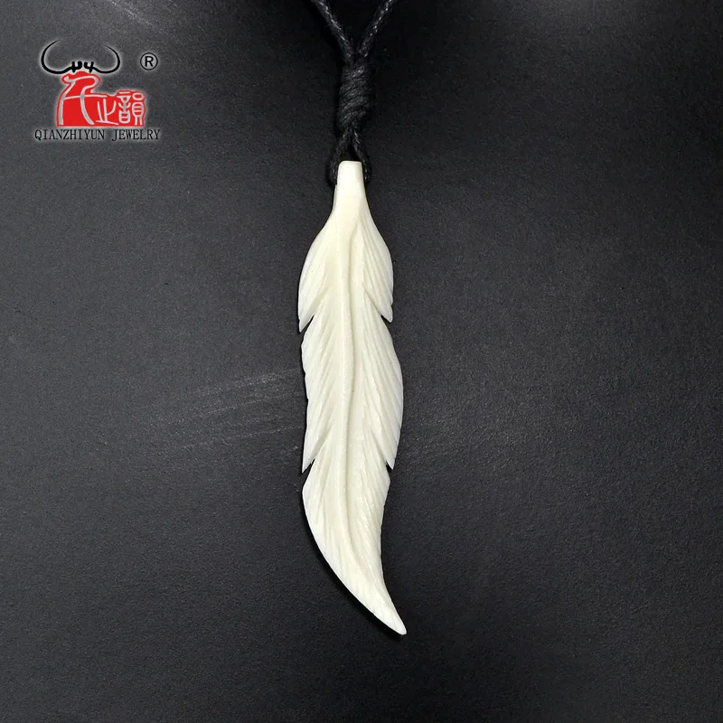 1 Piece Unisex Handmade Carved Feather Yak Bone Choker Necklace Indian Tribal native American Man Pendant womens necklaces - Image 2