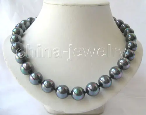 

Free shipping >>>>> perfect round 16mm bright black south sea shell pearl necklace