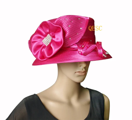 

Wholesale Elegant NEW Metallic All Year Around Dress Hats formal Church panama wedding women's hat with Rhinestone.