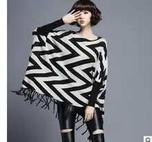 Womens Autumn Knitting Stripped Sweaters Fringed Bat Sleeves Sweater Tops Loose O-Neck Female Knit Sweaters Clothings J1638-4